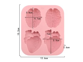 Molde silicona 2 cerebros y 2 corazones